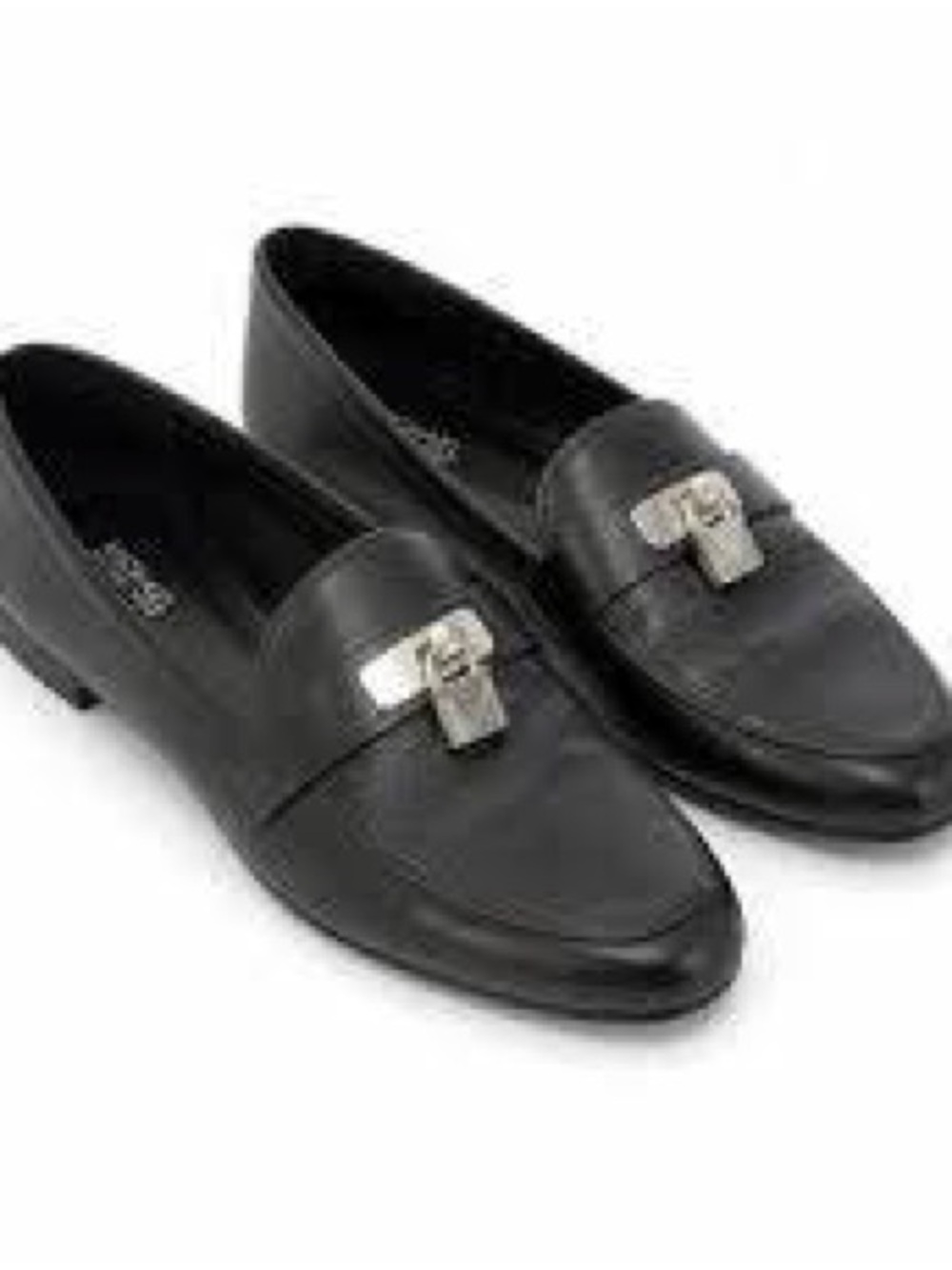 Michael Kors Black Leather Loafers with Silver-Tone Hardware